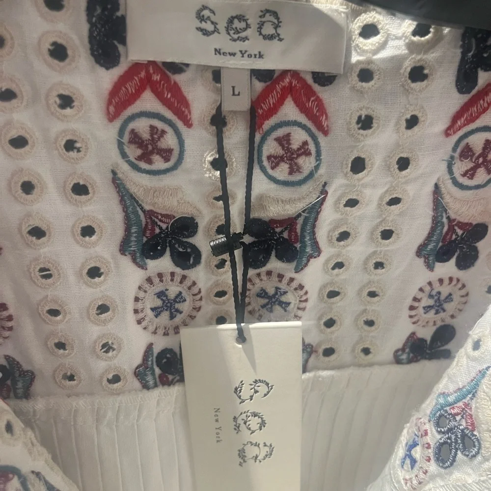 NWT Sea New York Alicia Embroidered Flutter Sleeve Cotton Linen Top Cream L - Picture 7 of 8